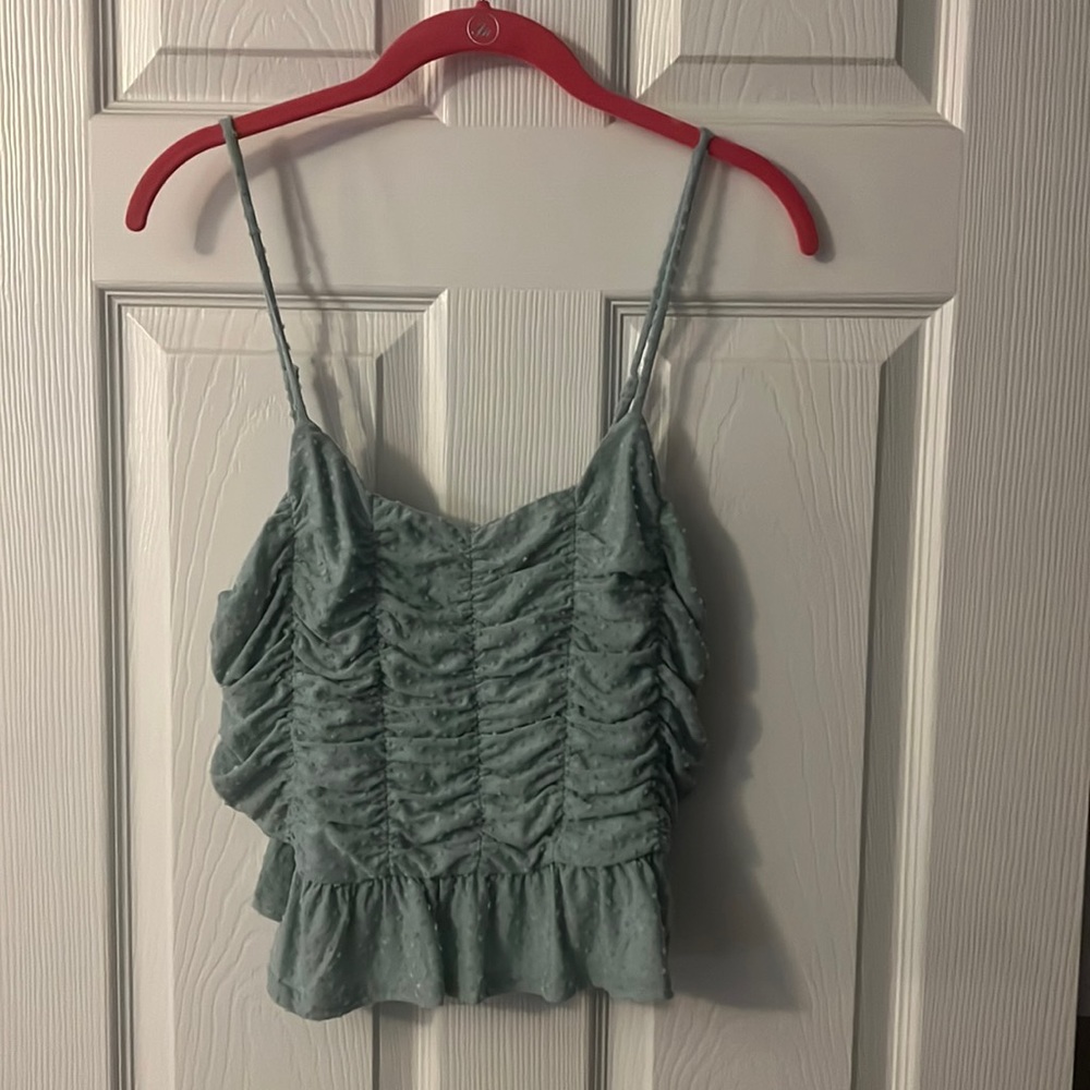 Blue green Swiss dot ruched tank top size medium Illa Illa